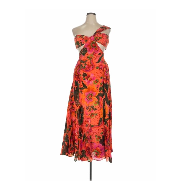 FARM Rio Dresses & Skirts - NWT! Farm Rio One Shoulder Cutout Tropical Floral Maxi Dress Orange Multi XL